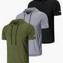 frueo Men's 1/3 Pack Workout Shirts Quick Dry Moisture Wicking Short Sleeve Mesh Athletic T-Shirts, XXL (Black, Gray, Green)