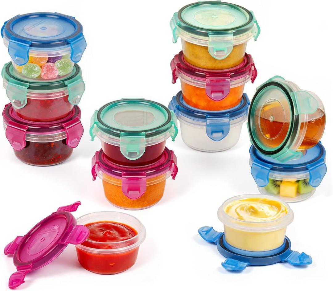 Freshmage 12 Pack Salad Dressing Container to Go, 2.7 oz Small Condiment Containers with Leakproof Lids for On-the-Go Meals, Reusable Sauce Containers BPA-Free