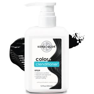 Keracolor Color + Clenditioner 3-in-1 Color-Depositing Conditioner, Gently Cleanses & Conditions, Semi-Permanent Hair Color, 23 Shades, 12 Fl Oz (Onyx)