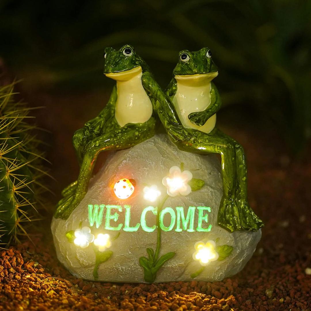 Nacome Solar Garden Outdoor Statues Frog with Succulent and 7 LED Lights - Lawn Decor for Patio, Balcony, Yard Ornament for Mom Grandma Women