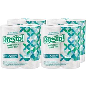 Presto! Kitchen Paper Towels - Flex-a-Size, 128 Sheet Family Roll, 8 Rolls (4 Packs of 2), White