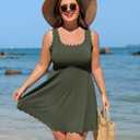 Charmo Women Plus Size Swim Dress Scalloped Square Neck One Piece Swimsuit Tummy Control Bathing Suit Rushed Swim Suits 2026 (2X, Green)