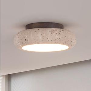 Yellow Travertine Ceiling Light, 7.9" Mid Century Modern Ceiling Light with Round Travertine Stone Lampshade Wabi Sabi Light Fixture Japanese Style for Bedroom Living Room Kitchen Island Hallway