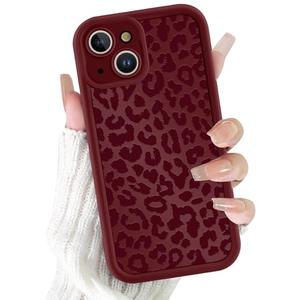 lioscre Cute Cheetah Print Phone Case for iPhone 14 Case 6.1", Aesthetic Burgundy Wine Red Leopard Pattern Design Cover Shockproof Soft Slim TPU Full Camera Lens Protective Funda for Women Girls