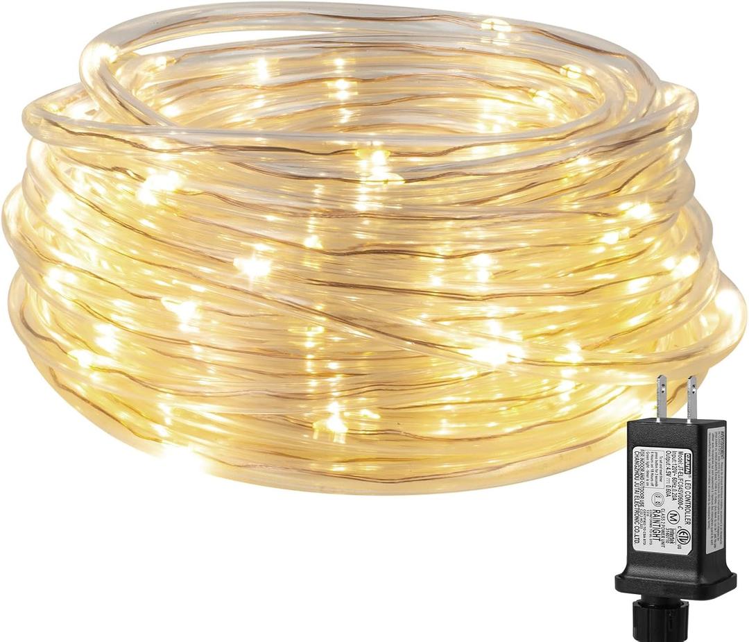 Lighting EVER Plug in Rope Lights with Small Tube, 1/4 in Pencil-Size, 100 LED Copper Wire String Lights in 33 ft Tube, Warm White 3000K, Thin Light Rope for Railing, Fence, Balcony, Not Connectable