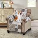 Brilliant Sunshine Rose and Toile Patchwork Quilted Chair Slipcover, 23" Seat Width, Slip Resistant Furniture Protector, 2" Strap, Washable Armchair Cover for Pets, Kids, Dogs, Cats, Rose Grey