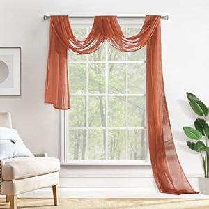 MIULEE Sheer Window Scarf Valance Extra Long Topper Terracotta Elegant Swag Curtains Luxury Draping Fabric for Wedding Arch Party Ceremony Canopy Bed Fall Decor, 54'' x 216'' One Panel, Burnt Orange