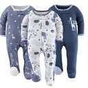 The Peanutshell Baby Sleepers for Boys Set of 3 - Newborn Baby Clothes, Soft Cotton Boy Footed Pajamas, Newborns & Infants Clothes Gift Set - Blue Safari