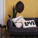 Creative Co-Op Woven Wool Shag Lumbar Pillow with Love Design, Black and Cream, 24 inches x 14 inches x 14 inches