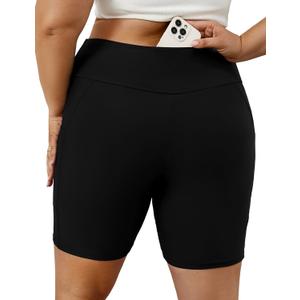 Tournesol Women's Plus Size Swim Shorts High Waisted Bathing Suit Bottoms Swimsuit Tankini Board Shorts Bikini with Pocket (2X, Black)