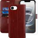 MONASAY Wallet Case Compatible for iPhone 16E 5G,6.1-inch, [Glass Screen Protector] Flip Folio Leather Cell Phone Cover with Credit Card Holder, Burgundy