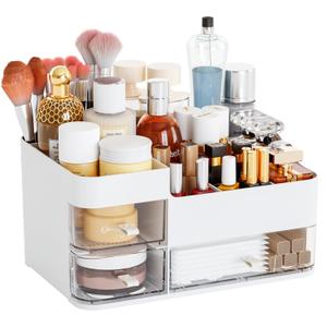 White Makeup Organizer With Drawers, Large Skincare Organizers for Countertop,Desk,Dresser, Plastic Bathroom Counter Organizer for Brush,Palettes,Perfume, Beauty Products Organization, Skin Care Storage White Makeup Organizer With Drawers, Large Skincare Organizers for Countertop,Desk,Dresser, Plastic Bathroom Counter Organizer for Brush,Palettes,Perfume, Beauty Products Organization, Skin Care Storage