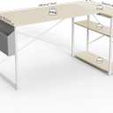 TIQLAB L-Shaped Computer Desk with Power Outlets - Reversible Shelves, 47 Inch Gaming & Study Desk in Beige