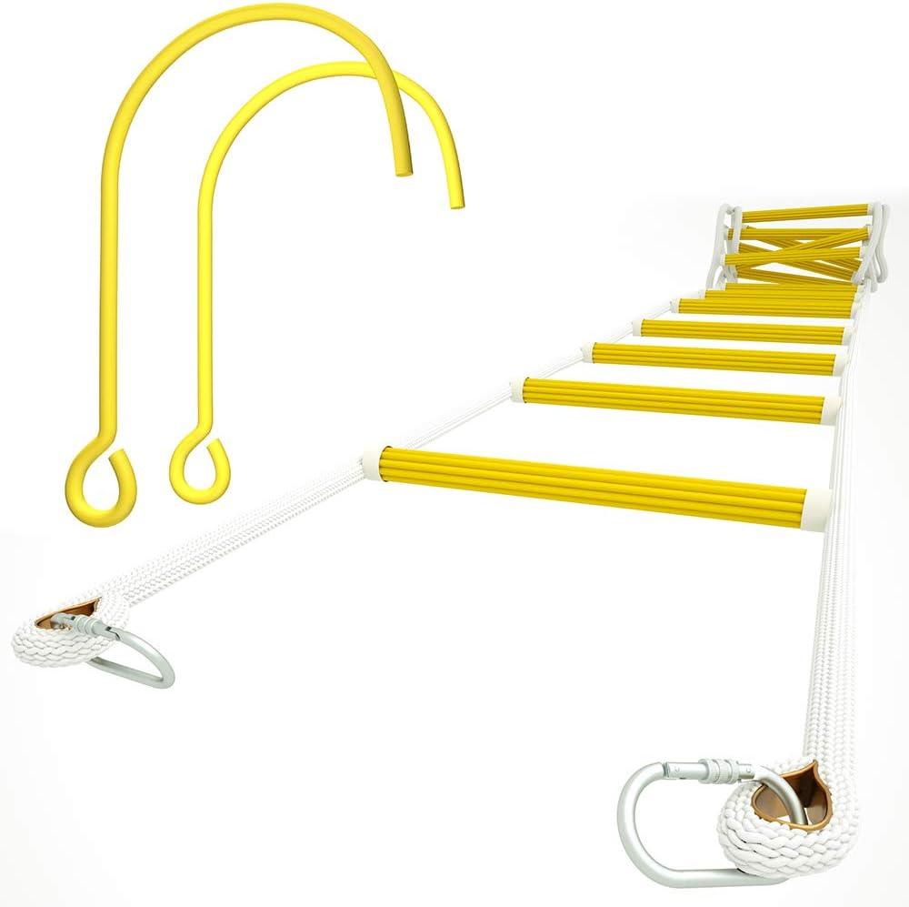 ISOP Fire Ladders 2 Story Windows with Hooks 13ft | Fire Escape Rope Ladders Second Floor | Safety Rope Ladder for Adults & Kids | Compact, Rust Resistant | Resue Ladder Hooks | Certified, Tested