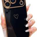 ZTOFERA Designed for iPhone 17 Pro Case 6.3 inch,Cute Plating Edge Love Hearts Pattern with Camera Lens Protection Phone Cover for Girls Women,Black