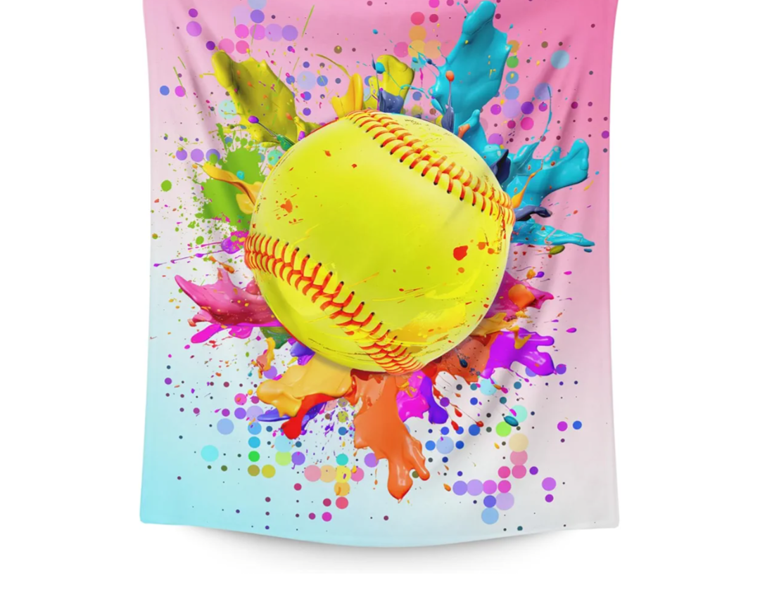 Softball Gifts - 50x40 Inches Sports Throw Blanket for Team, Girls Age 6-8 - Softball Accessories for Girls - Pink Soft Warm Cozy Blankets for Couch, Travel & Camping
