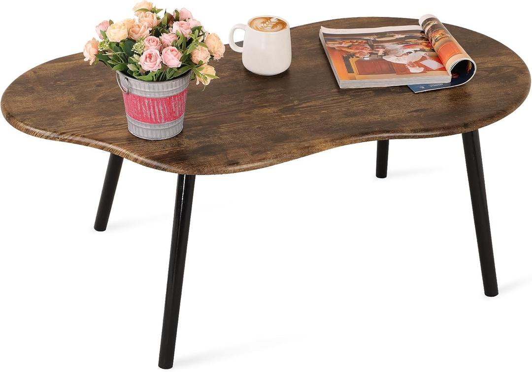 Small Coffee Table Cloud Shape Coffee Table Industrial Coffee Tables Wood Irregular Center Table Floor Table Mid Century Decorative Furniture for Living Room Small Spaces Office (Retro Brown)