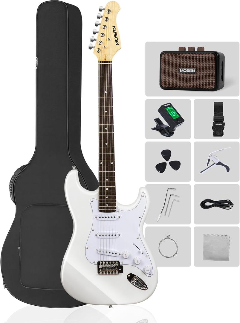 MOSEN 39" Electric Guitar Kit, SSS Pickups, Maple Neck, with Amp, Bag, Capo
