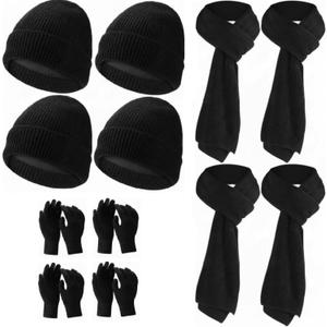 Suhine 16 Pcs Winter Beanie Hat Scarf Gloves Earmuff Sets for Men Women homeless Warm Knitted Beanie Hats Touch Screen Gloves Long Scarf Earmuff Bulk for Outdoor Sport (Black) (Black)