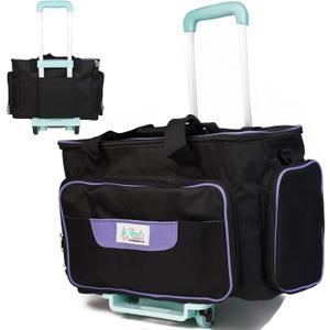 Athena's Rolling Sewing Machine Case with 4 Wheels, Sewing Machine Carrying Case, Black with Purple Trim, Detachable Rolling Dolly, Multiple Storage Compartments, Standard Size (Jet Black)