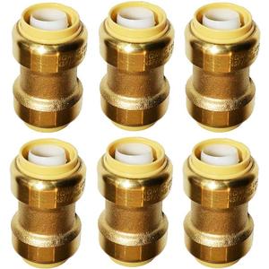 HQMPC Pex Fittings 3/4 inch Straight Coupling Push Fit PEX Fitting, Push-to-Connect Copper, CPVC, No Pb Brass Plumbing Fit (6PCS, 3/4") (0.75 Inch)