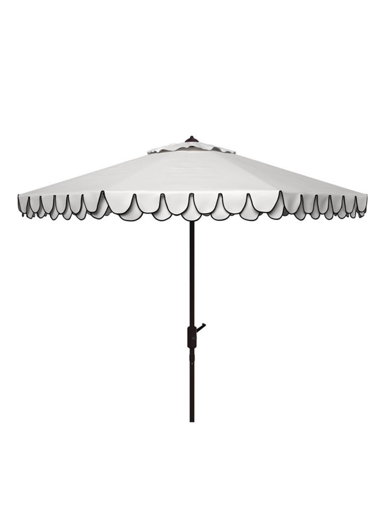 SAFAVIEH PAT8006A Outdoor Collection Elegant Valance Auto Tilt Umbrella, 9', Black/White