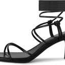 ISNOM Strappy Sandals for Women Kitten Heels Lace Up Heels Stiletto Heels Wrap Around Heels with Square Toe 6