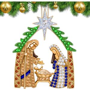3 x Nativity Ornaments for Christmas Tree - Christian Gifts for Women Nativity Scene Religious Christmas Ornaments Decorations Xmas Keepsake (Gold)