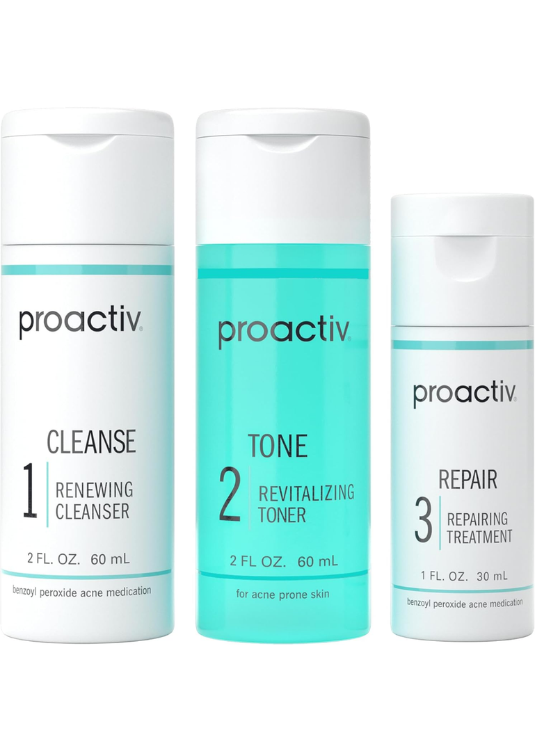 Proactiv 3 Step Acne Treatment - Benzoyl Peroxide Face Wash, Repairing Acne Spot Treatment for Face and Body, Exfoliating Toner - 30 Day Complete Acne Skin Care Kit