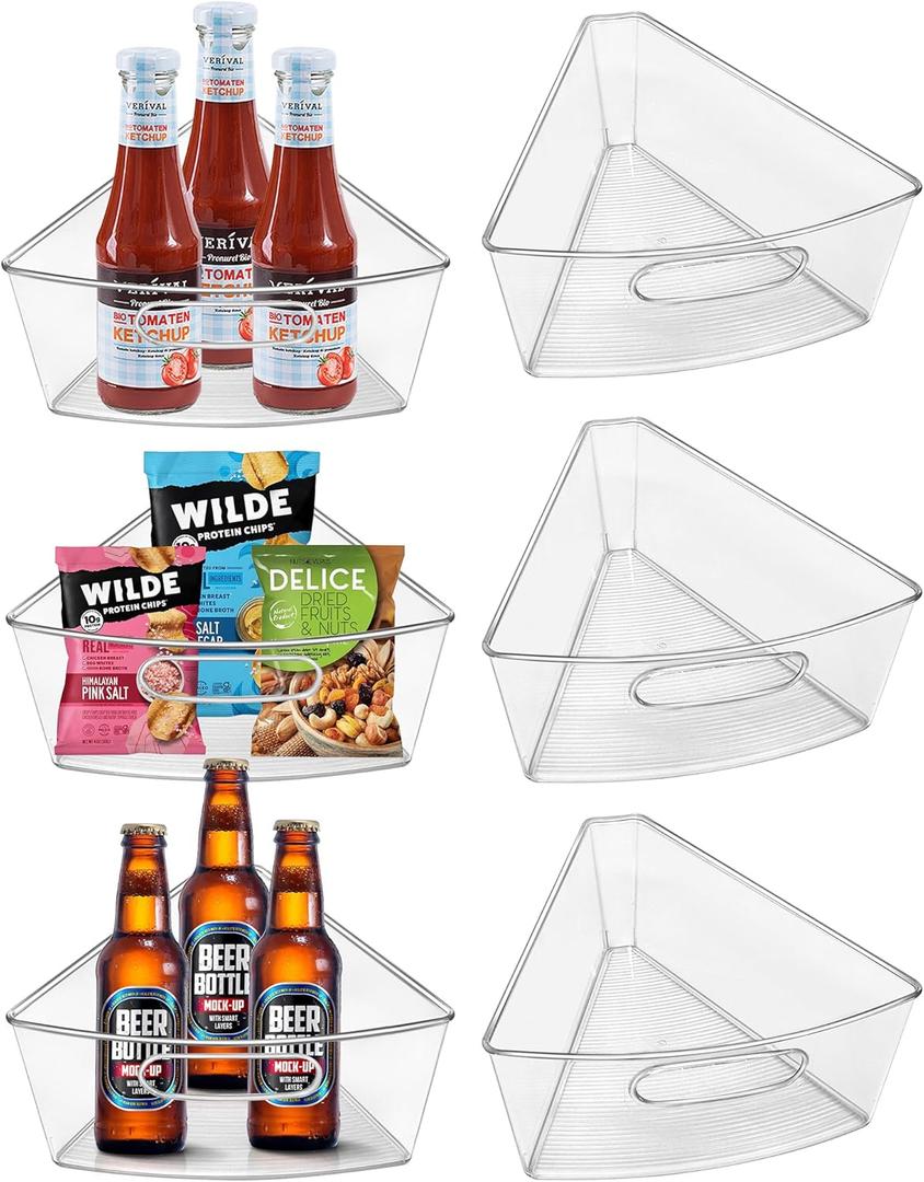 Lazy Susan Organizer Bins for 28-29 Diameter Corner Lazy Susan Turntable for Cabinet, 6 Pack, Clear Plastic Rotating Cabinet and Pantry Storage Bins, 1/8 Wedge-Food Safe, BPA Free