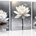 Framed Canvas Prints Art Lotus Floral Pictures Wall Art for Zen Office Decor Meditation Poster Butterfly Lotus Floral Artwork Painting for Yoga Meditation Room Bathroom Wall Decor Set of 3(8”X10”)