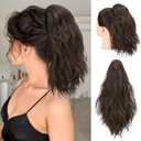 SARLA Short Ponytail Extension Claw Clip in 13 Inch Fluffy Synthetic Curly Wavy Pony Tail Hairpiece for Women Dark Brown