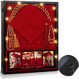 Seenelling 17 x 21 Large Graduation Shadow Box Frame for Cap Gown Class of 2026 Picture Frame Graduation Shadow Box Grad Display Case with LED Lights Grad Gifts for Diploma Stole Cords Memory Keepsake