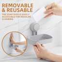 LEVERLOC Soap Dish Holder for Shower Suction Cup Wall Mounted Self Draining NO-Drilling Removable Bar Soap Sponge Holder for Bathroom Bathtub Kitchen Sink Waterproof Strong Vacuum Suction, Grey