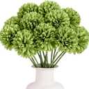 2 x 15 Pcs Artificial Chrysanthemums Flowers Green Flowers Silk Ball Flowers Fake Mums Flower with Stem for St Patricks Day Outdoor Wedding Table Centerpiece Home Decor