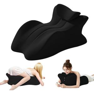 Memory Foam Wedge Pillow, Ergonomic Contoured Intimacy Pillow, 27 Angled Neck Support Pillow Back Support Cushion, Multi-Functional Bed Position Pillow with Removable Cover Black