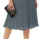 GRACE KARIN Pleated Midi Skirt for Women,Chiffon Elastic High Waist Knee Length Skirts,Swing Flare A-Line Outfits (M)