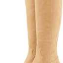 Women Cowboy Knee High Boots Suede Chunky Block Heel Square Toe Tall Riding Boots Khaki 8.5