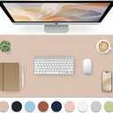 Leather Desk Pad Blotter,Light Tan Waterproof Office Desktop Mat for Women,36x17in Non-Slip Large Mouse Pad Writing Protector