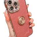 Kwhapoo Luxury Compatible with iPhone 13 Pro Max 6.7 Inch Case, Bling Diamond + Glitter Card Cases with Kickstand, Shining Sparkle Camera Protection Soft Cases for Women Girls(Rose Gold)