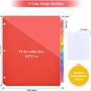 SUIN 8-Tab Insertable Binder Dividers with Double Pockets - Translucent Plastic Page Separators for 3 Ring Binder, Front & Back Storage, Durable Poly, Letter Size, Rainbow Colors, 12-Pack