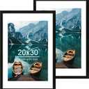 Hongkee 20x30 Frame Set of 2, Rustic Black Wood Style - Display 16x24 Picture with Mat or 20 x 30 Poster without Mat, Wall Mounting Horizontal and Vertical