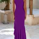 PRETTYGARDEN Wedding Guest Dresses for Women 2026 Summer Formal Gala Maxi Dress Ruffle Mermaid Cocktail Long Dresses (Purple, S)