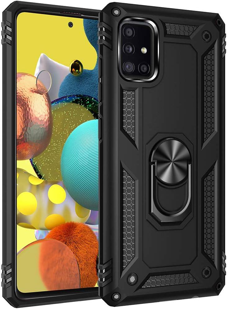 Dionsibei Military Grade Drop Impact for Samsung Galaxy A51 5G Case 360 Metal Rotating Ring Kickstand Holder Armor Heavy Duty Shockproof Cover for Galaxy A51 5G Phone Case (Black)