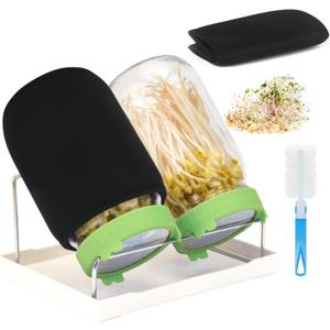Lulonpon Sprouting Kit, 2 Sprouting Jar Kits, Wide Mouth Quart Mason Jars with Stainless Steel Screen Sprout Lids,1000ml Sprouts Growing Kit, Seed Sprouter Set for Growing Broccoli, Bean, Alfalfa