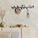 Tree Branch Wall Mounted Coat Rack with Hooks, Decorative Key Hanger, Bird Wall Decor