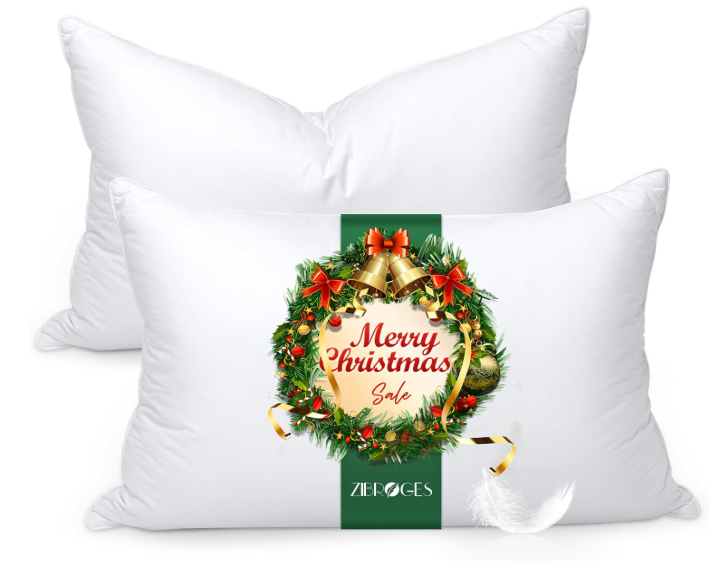 zibroges Feather Pillows Queen Size Set of 2  Goose Down Hotel Bed Pillow for Sleeping, Soft 600 Thread Count Cotton Cover, Fluffy Support Surround Fill Polyester for Side, Back, Stomach Sleepers