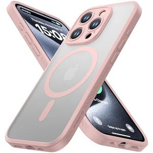 CellEver Strong Magnetic Case for iPhone 15 Pro [Attachable to Iron Surfaces] [Full Camera Protection] [Lightweight + Protective] Compatible with MagSafe, Translucent Cover, Pink, Set of 2