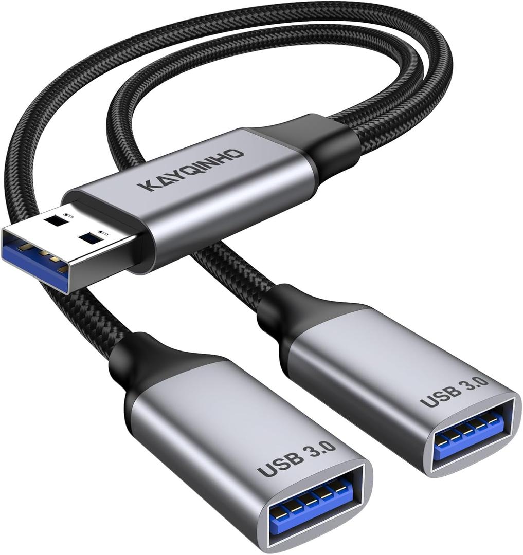 USB 3.0 Splitter 1 in 2 Out, USB Splitter Y Cable, USB Male to 2 Female Cable for PC, Tablet, Laptop, MacBook, Keyboard, PS4, PS5, Mouse, FlashDrive, LED, Etc.