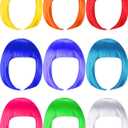 WILLBOND 9 Pieces Short Bob Hair Wigs Multicolored Cosplay Costume Wig Daily Party Hairpiece for Women Girls (Orange, Green, Violet, White, Blue, Pink, Red, Yellow, Sky Blue)